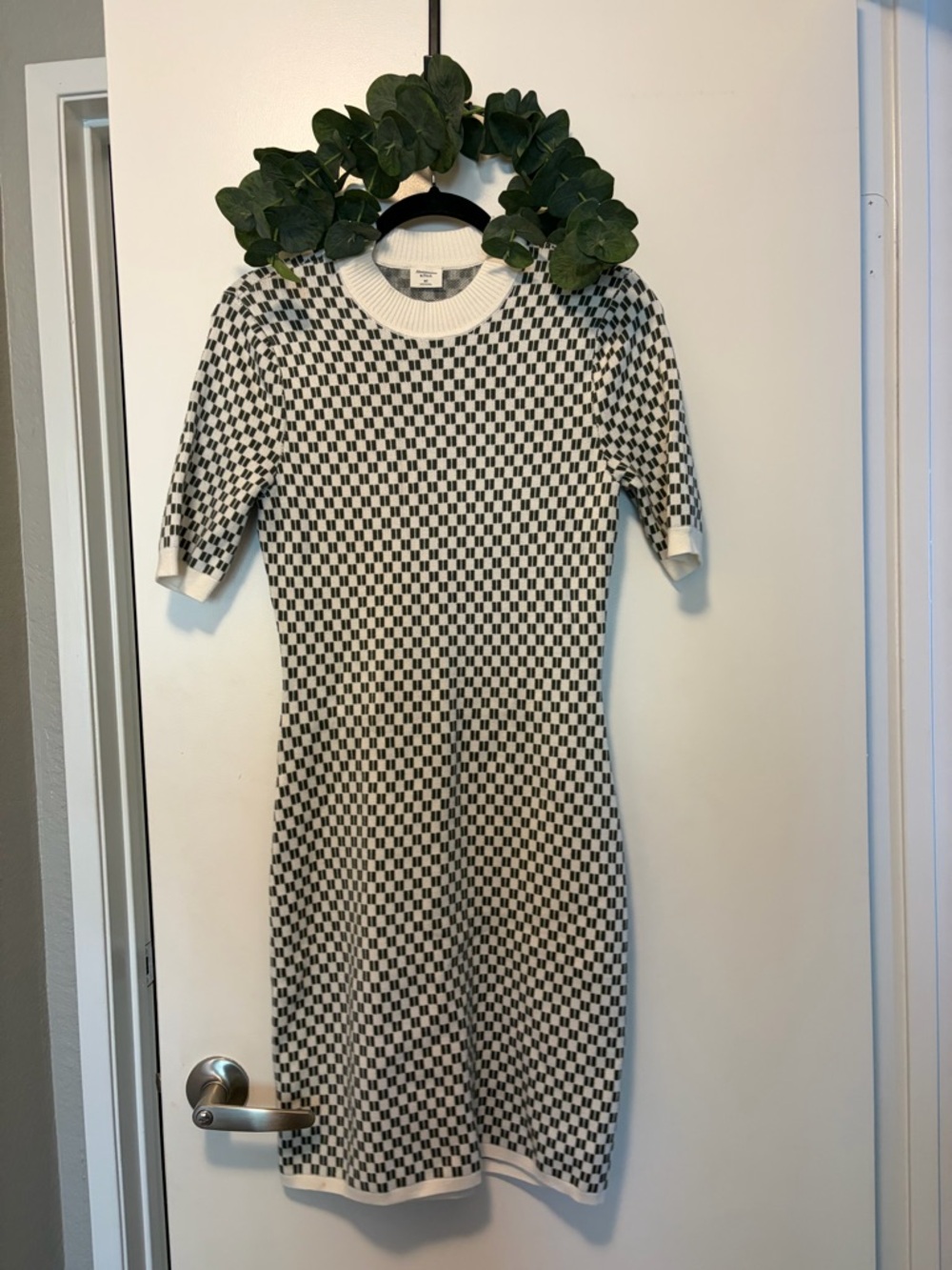 Abercrombie & Fitch Green and White Checkerboard Midi Sweater Dress